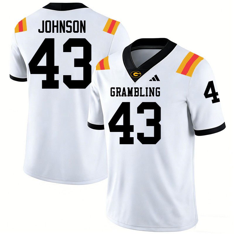 Grambling State Tigers #43 Marcellius Johnson College Football Jerseys,Uniforms-White